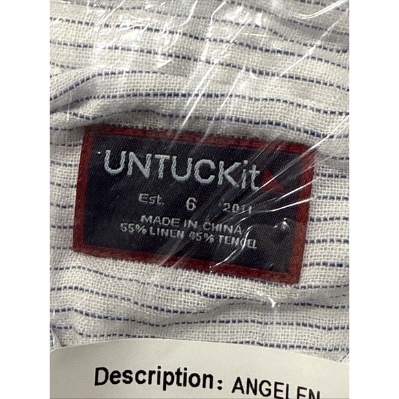 Untuckit Top Women 6 White Blue Stripe Angelen Linen Blend Button Down Shirt NWT - Picture 7 of 7